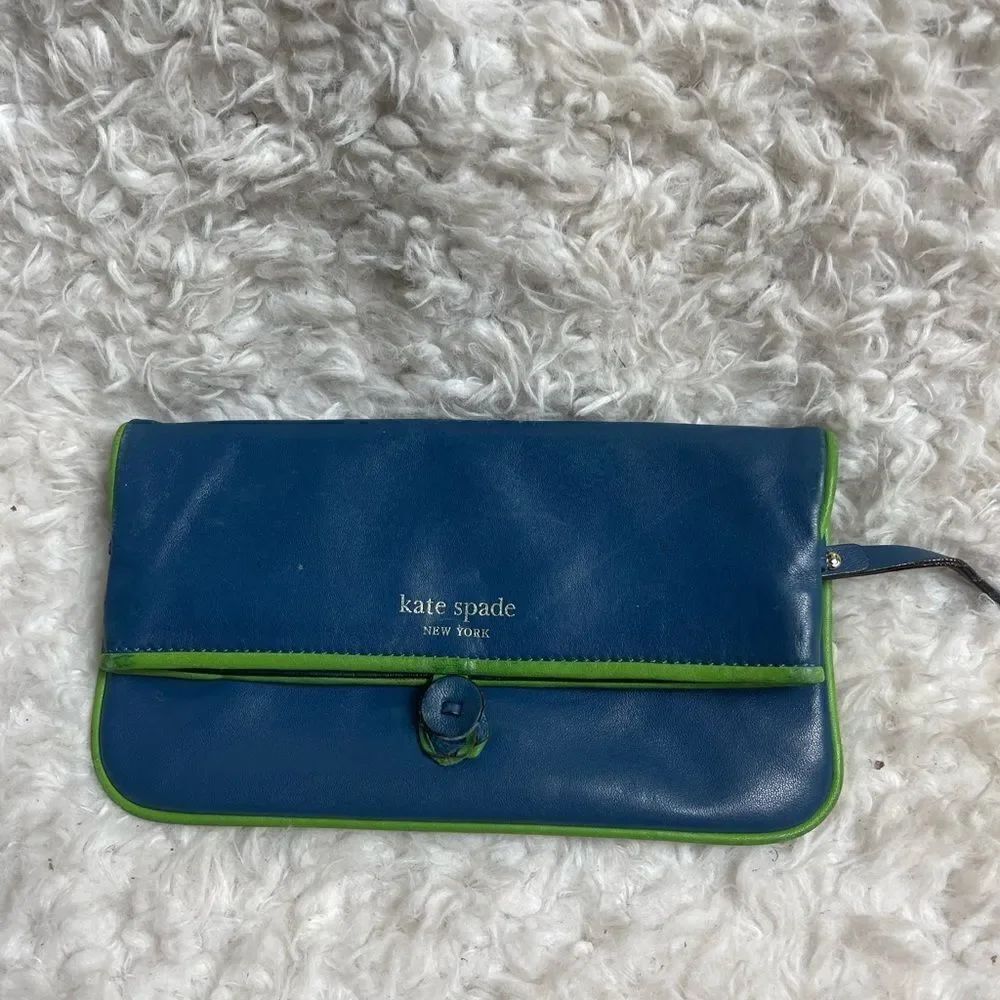 Kate Spade Blue & Green Leather Bi fold Small Clutch .